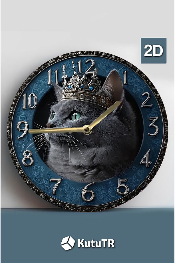 Sessiz Yuvarlak Ahşap Duvar Saati, Kuvars Hareketli 2d Kedi Desen 2d Sdw023 - 4