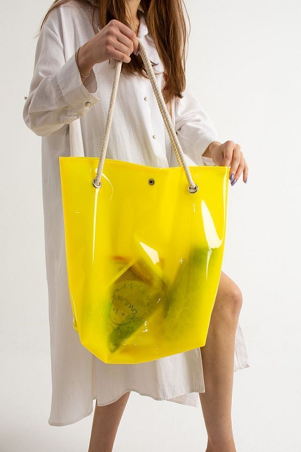 Sarı Kadın Beach Bag Tpu Şeffaf Plaj Çantası - 1