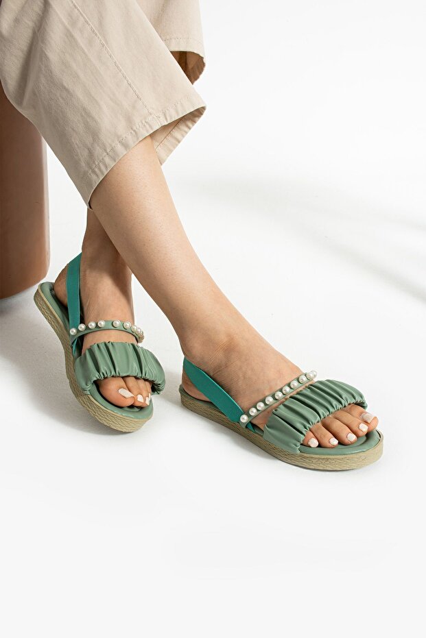 Green Pearl Elastic Sandals - 4
