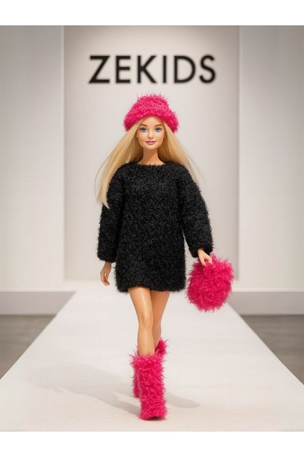 Barbie Bebek Için Handmade Elbise, Çanta,şapka Ve Ayakkabı Takım - 1