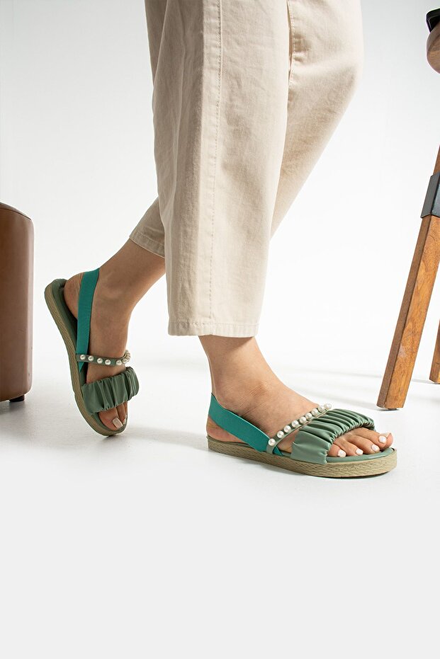 Green Pearl Elastic Sandals - 5