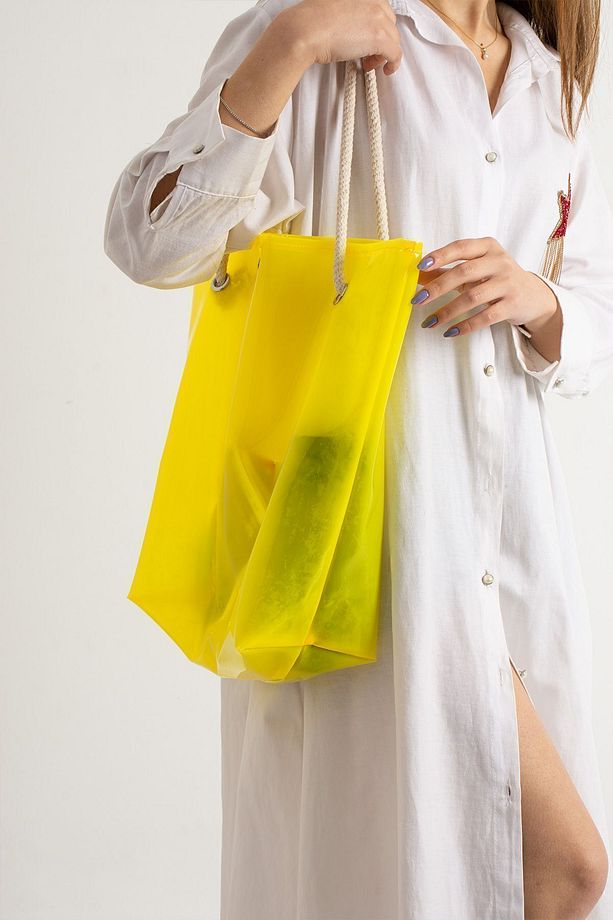 Sarı Kadın Beach Bag Tpu Şeffaf Plaj Çantası - 4