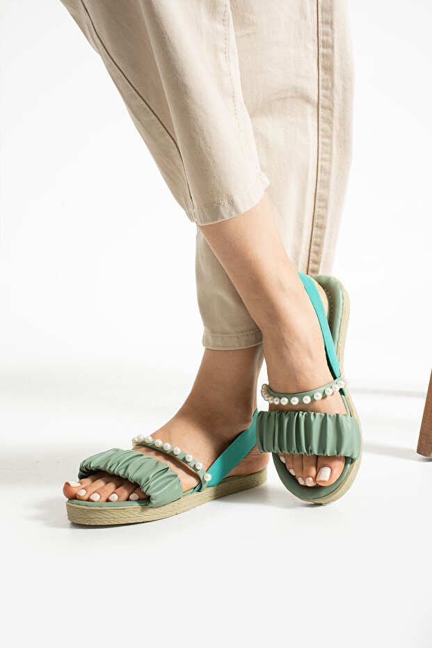 Green Pearl Elastic Sandals - 8