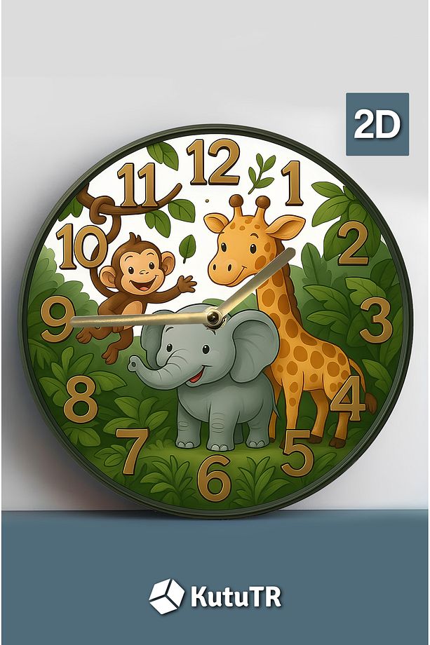 Sessiz Yuvarlak Ahşap Duvar Saati, Kuvars Hareketli 2d Zürafa Desen Sdw020 - 3