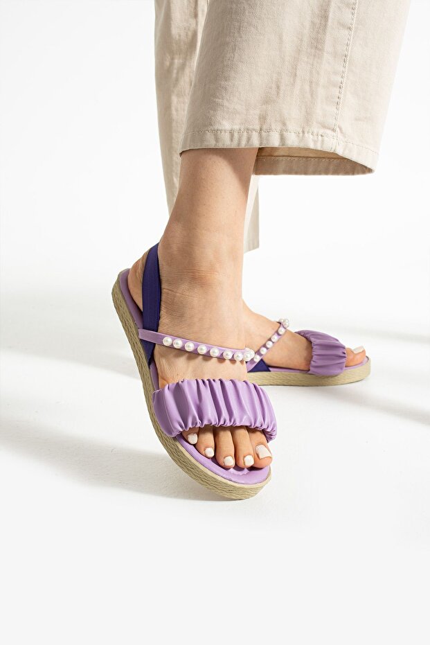 Sandale elastice cu perle liliac - 5