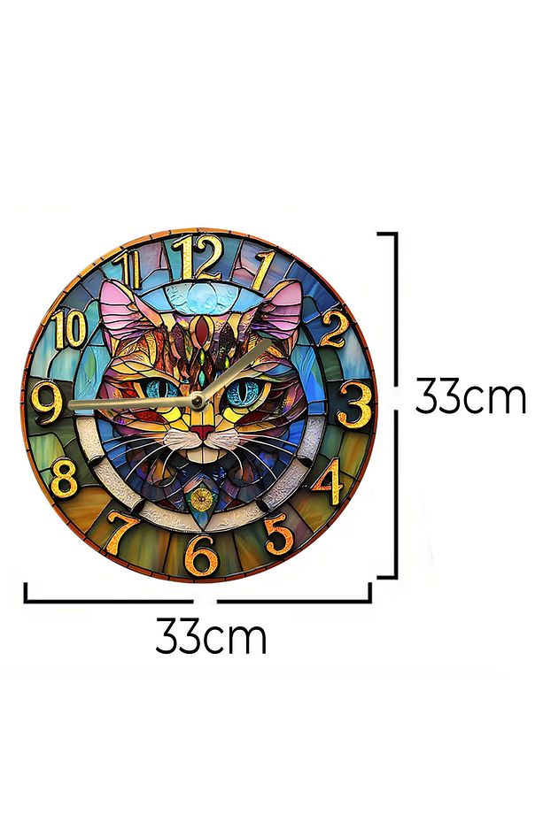 Sessiz Yuvarlak Ahşap Duvar Saati, Kuvars Hareketli 2d Kedi Desen Sdw021 - 7