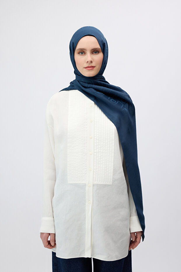 İpek Jakar Monogram Şal Lacivert - 5