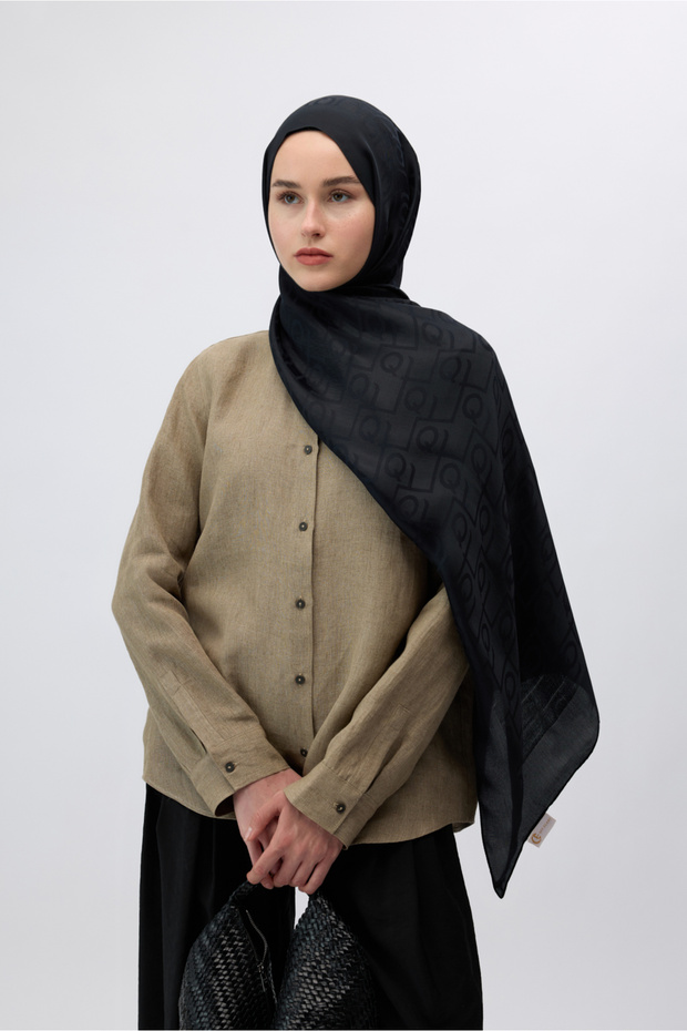 İpek Jakar Monogram Şal Siyah - 5