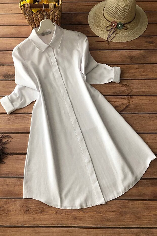Women's White Boyfriend Tunic Shirt