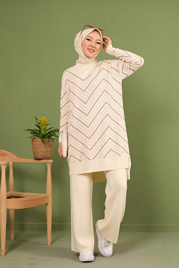 Simli Zigzak Triko Tunik Ve Pantolon Takım - 2