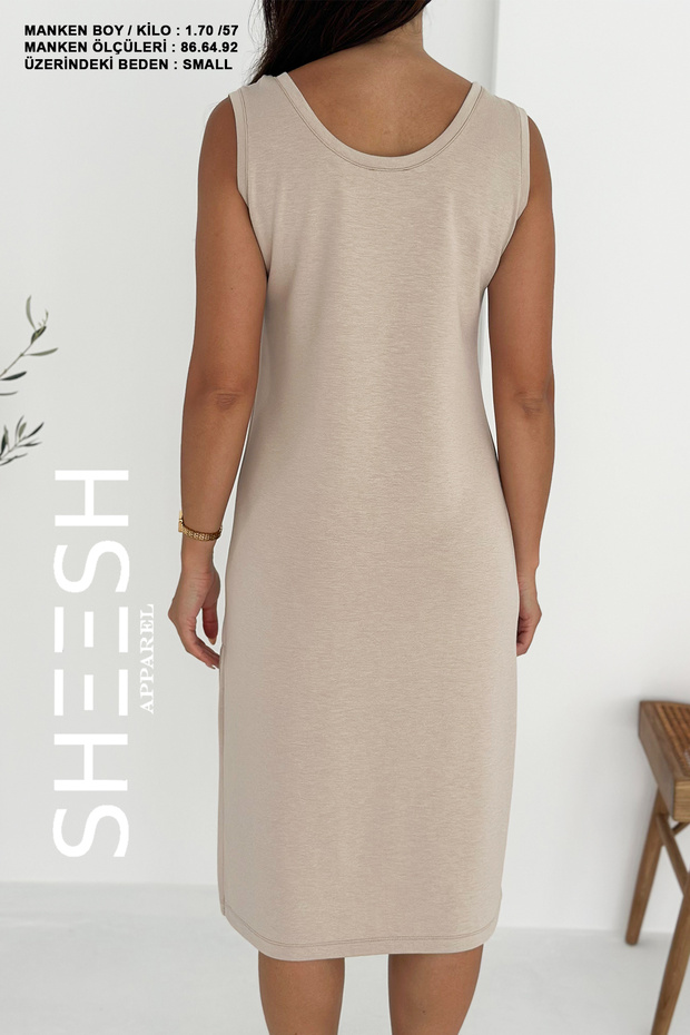 Bej Askılı Basic Modal Yazlık Elbise - 8