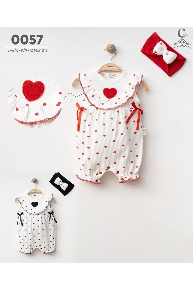 Luvvera Baby Heart Baby Girl Romper Set – 2 Pieces (Jumpsuit Hair Band)
