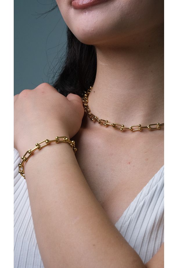 NESTED LOOP  MODEL KUYUMCU GOLD ÇELİK 316L (KOLYE & BİLEKLİK) 2'Lİ SET - 1