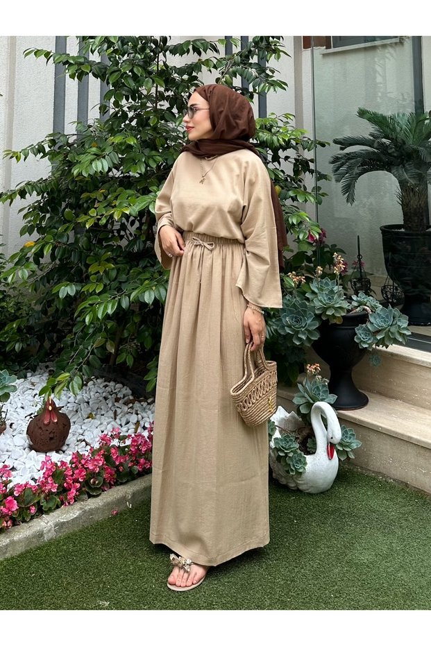 Organic Şile Cloth Beige Skirt Set