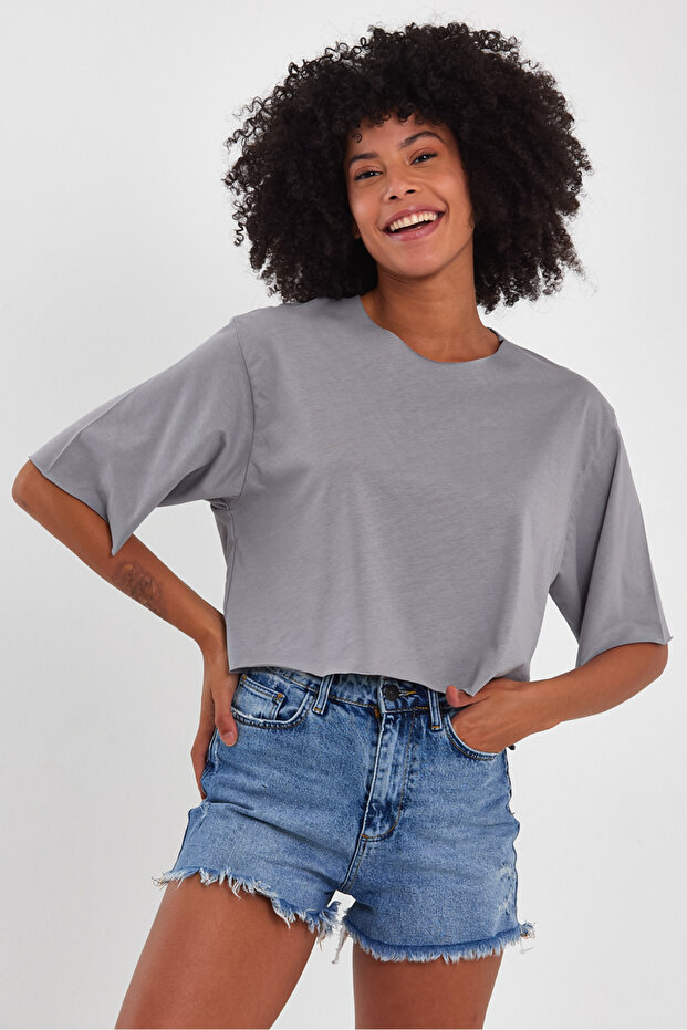 Kadın Basic Oversize Crop - 1