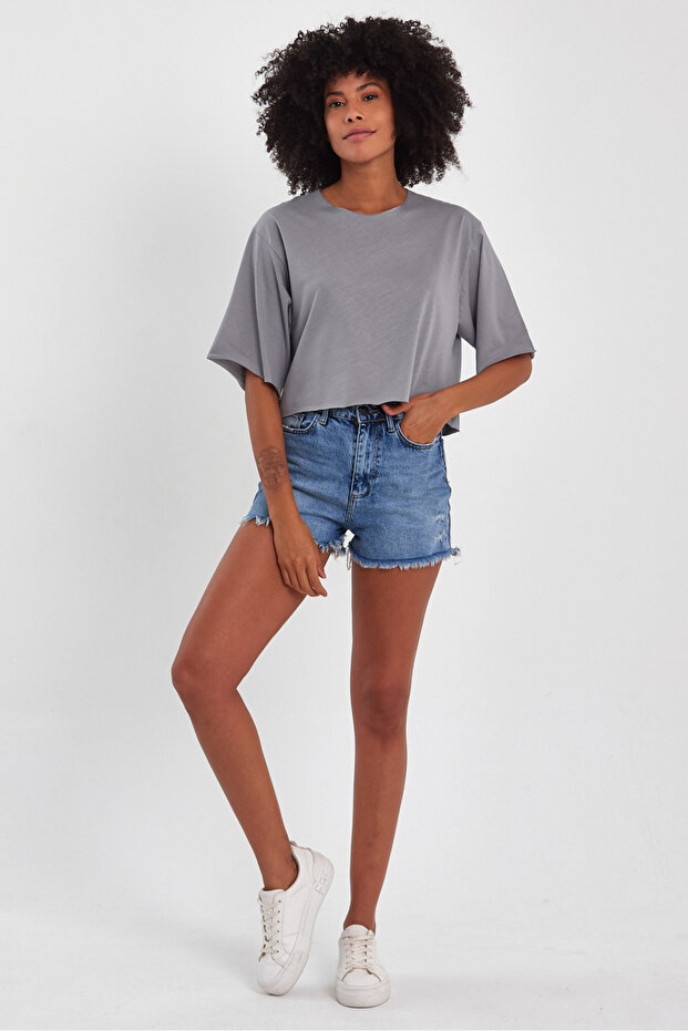 Kadın Basic Oversize Crop - 5