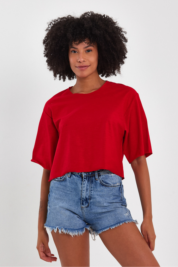 Kadın Basic Oversize Crop - 1