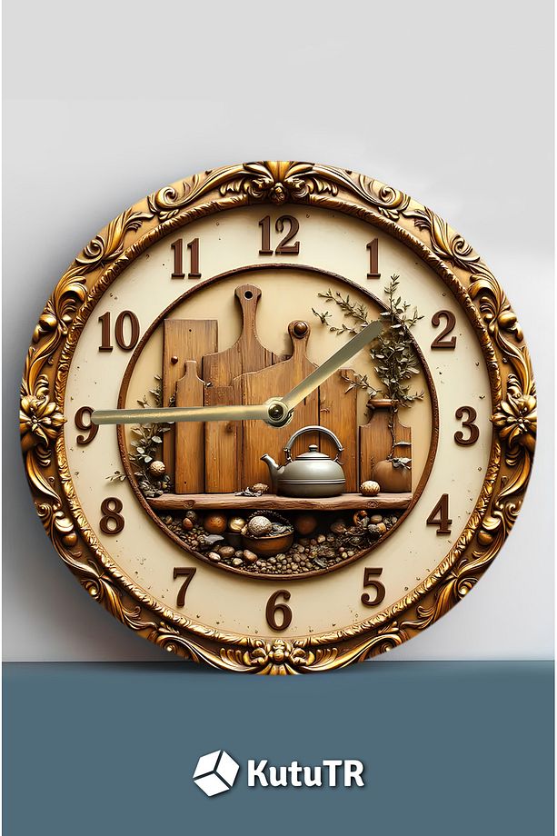 🕰️ Klasik Mutfak Temalı MDF Duvar Saati – 33 cm | 3D Görünümlü UV Baskı SDW351 - 3