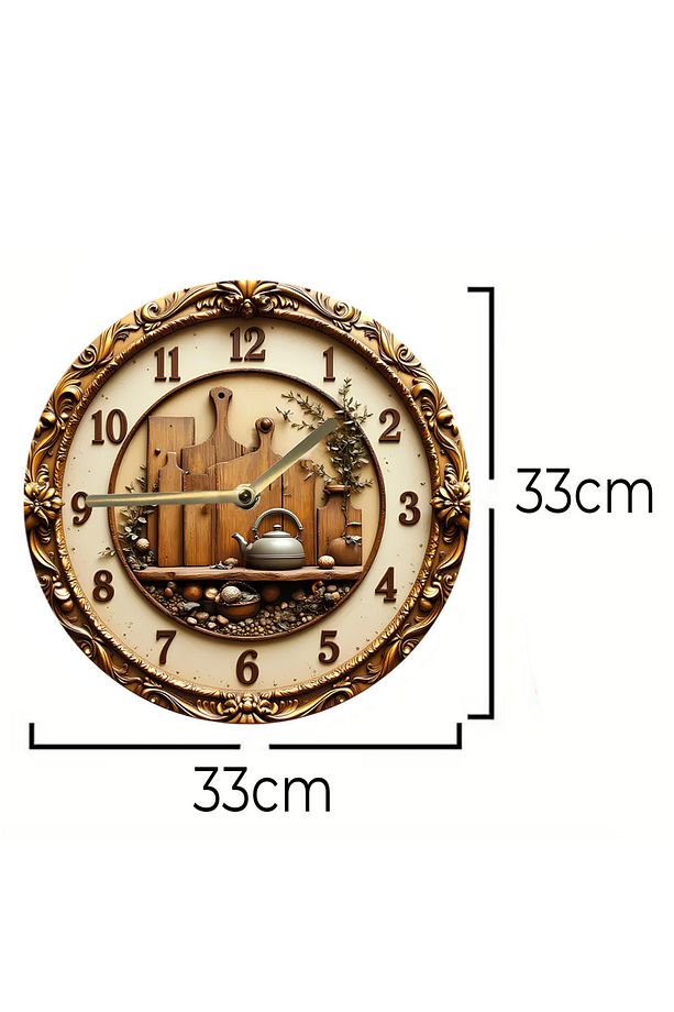 🕰️ Klasik Mutfak Temalı MDF Duvar Saati – 33 cm | 3D Görünümlü UV Baskı SDW351 - 7