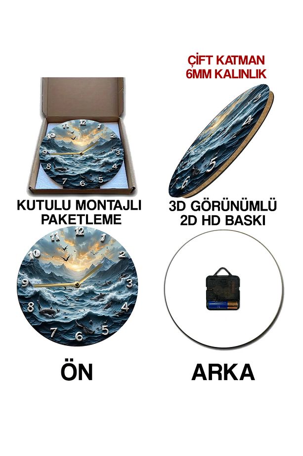Sessiz Yuvarlak Ahşap Duvar Saati, Kuvars Hareketli 3d Görünümlü 2d Saat Sdw075 - 7