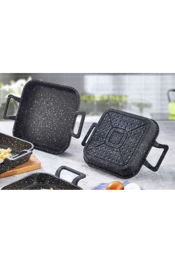 Asya Kare Döküm Granit 3lü Kapaksız Sahan Seti 18-20-22 Cm - 3