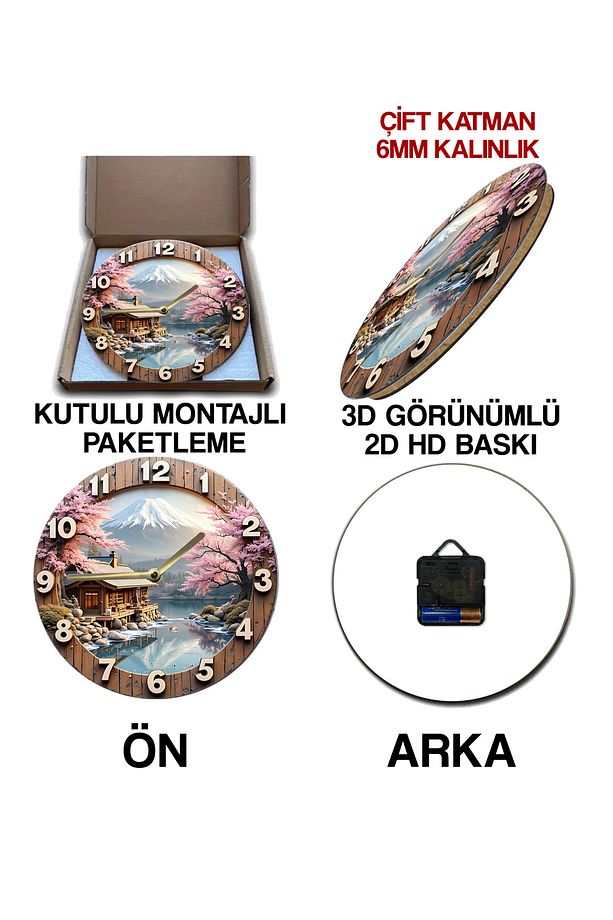 Sessiz Yuvarlak Ahşap Duvar Saati, Kuvars Hareketli 3d Görünümlü 2d Saat Sdw078 - 7