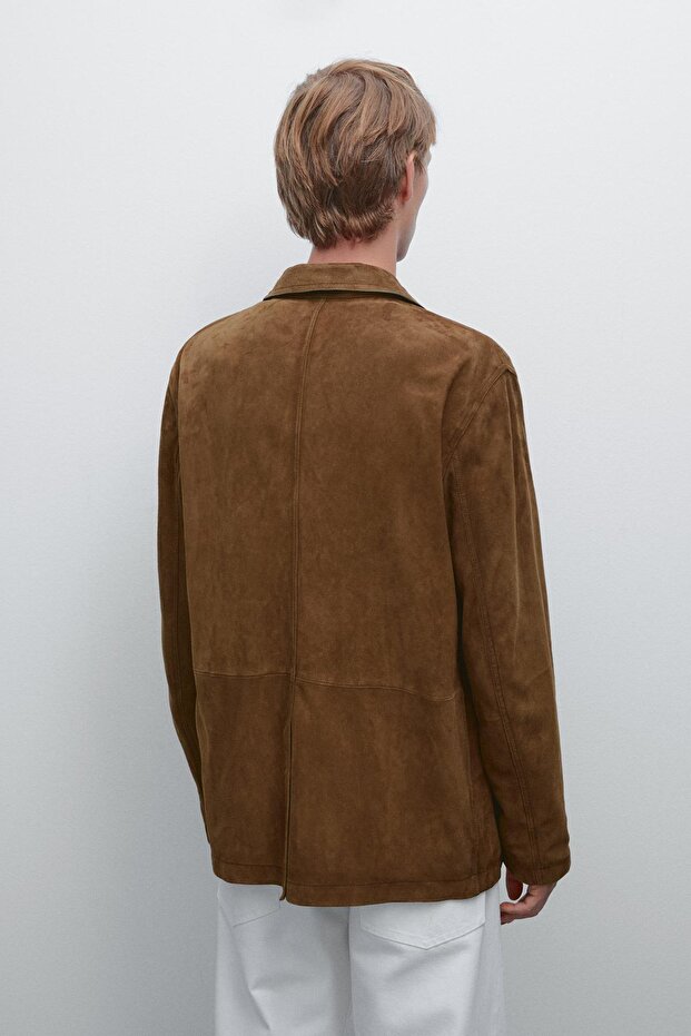 Dikişli süet deri blazer - 3