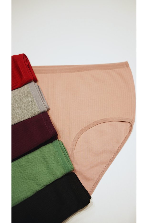 Women's 100% Cotton 6-Piece High Waist Ribbed Panties Gray, Claret Red, Green, Plum, Mink, Black