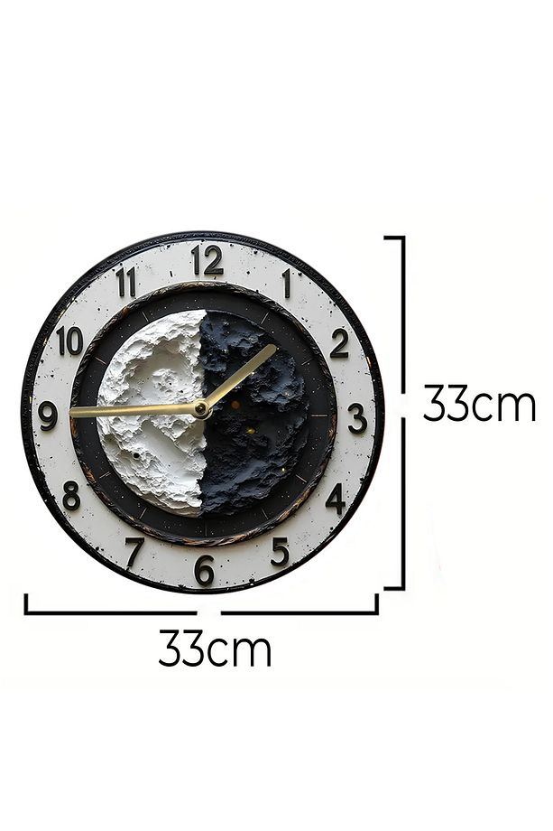 🌓 Ay Yüzeyi Tasarımlı 3D Görünümlü MDF Duvar Saati (33 cm) sdw300 - 6