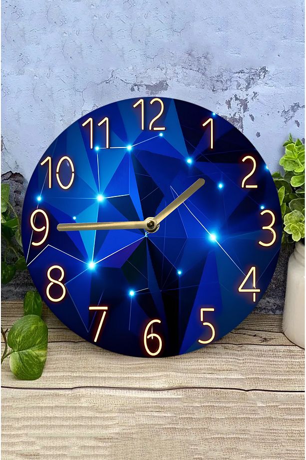 💎 Mavi Geometrik Taş Desenli 3D Görünümlü MDF Duvar Saati – | Modern & Işıltılı Tasarım sdw304 - 4