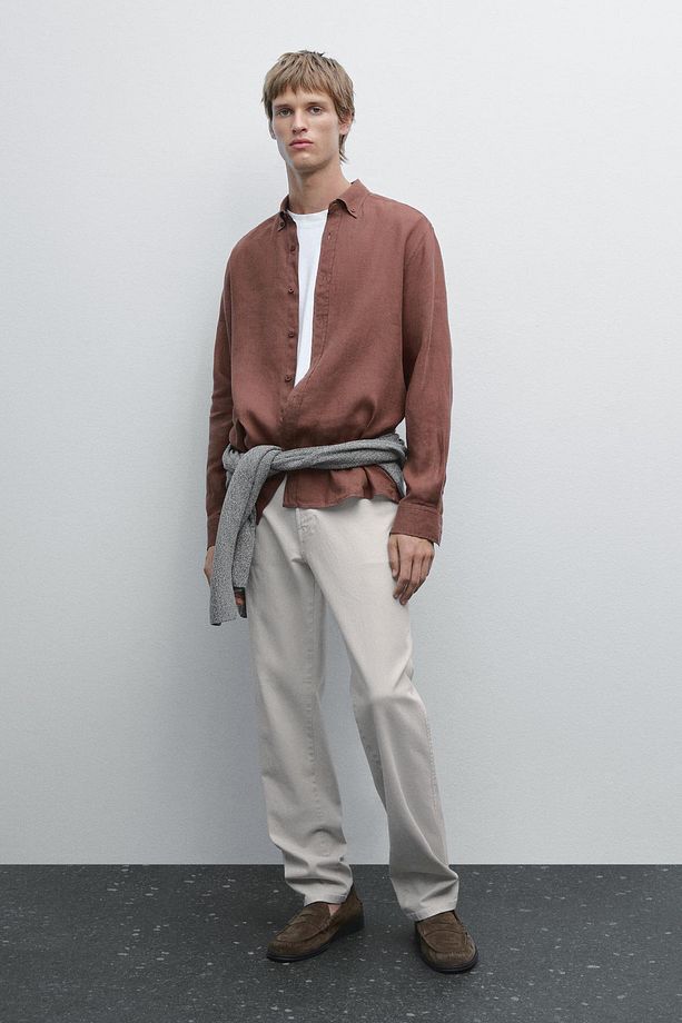 %100 keten regular fit gömlek - 1