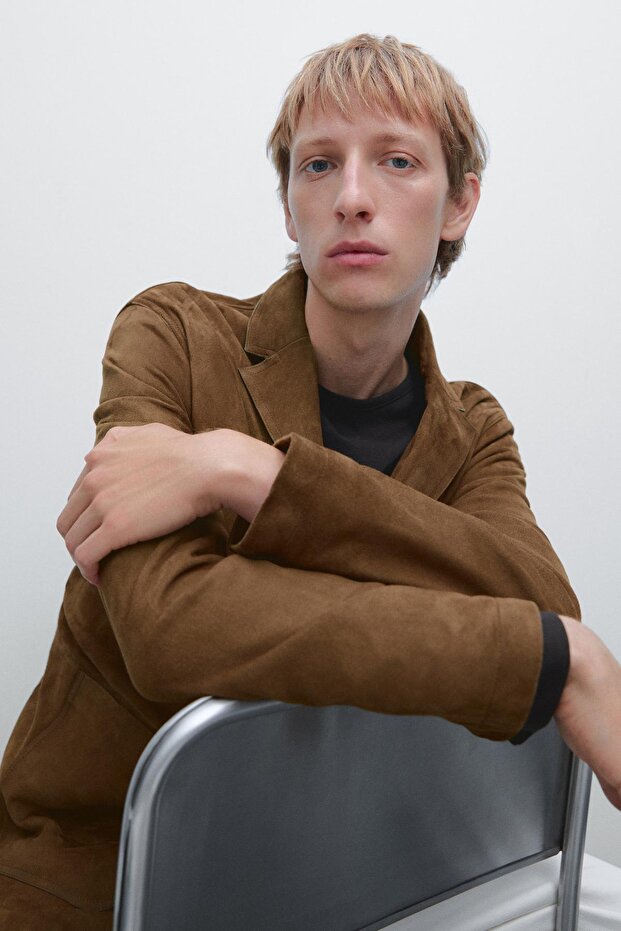 Dikişli süet deri blazer - 4