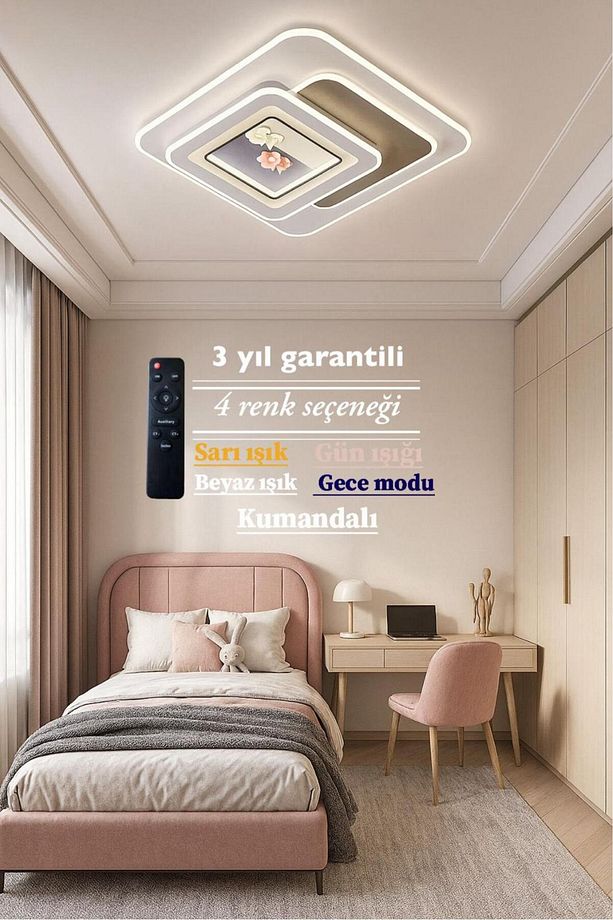 Avize Tasarım Kız Çocuk Çiçekli Şık Ledli Avize - 3