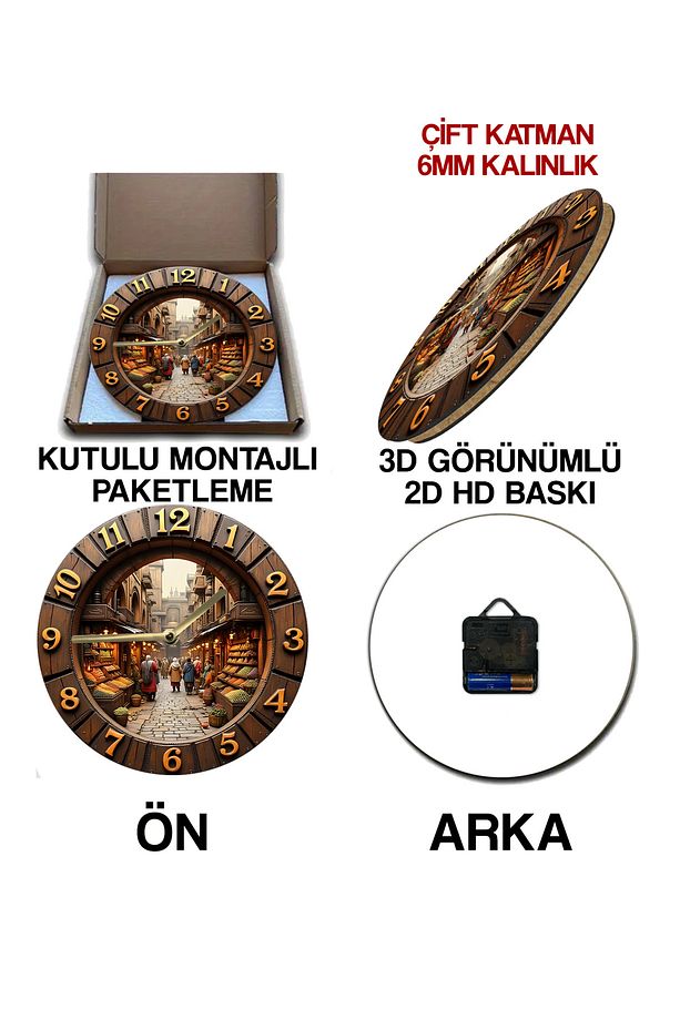 Sessiz Yuvarlak Ahşap Duvar Saati, Kuvars Hareketli 3d Görünümlü 2d Saat Sdw090 - 7