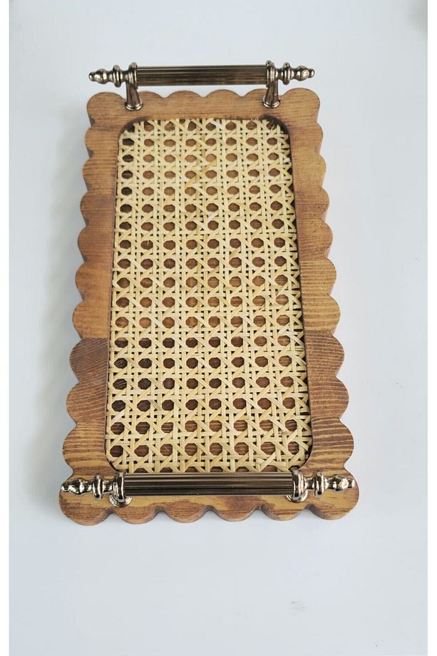 AHŞAP HAZERAN SUNUM TEPSİSİ RATTAN TEPSİ - 7