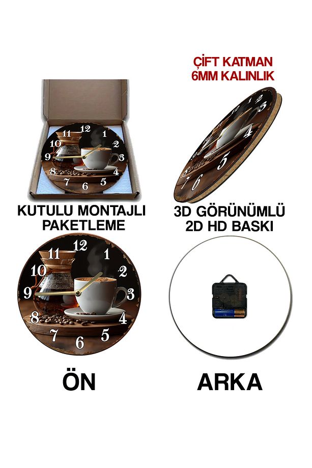 Sessiz Yuvarlak Ahşap Duvar Saati, Kuvars Hareketli 3d Görünümlü 2d Saat Sdw130 - 6