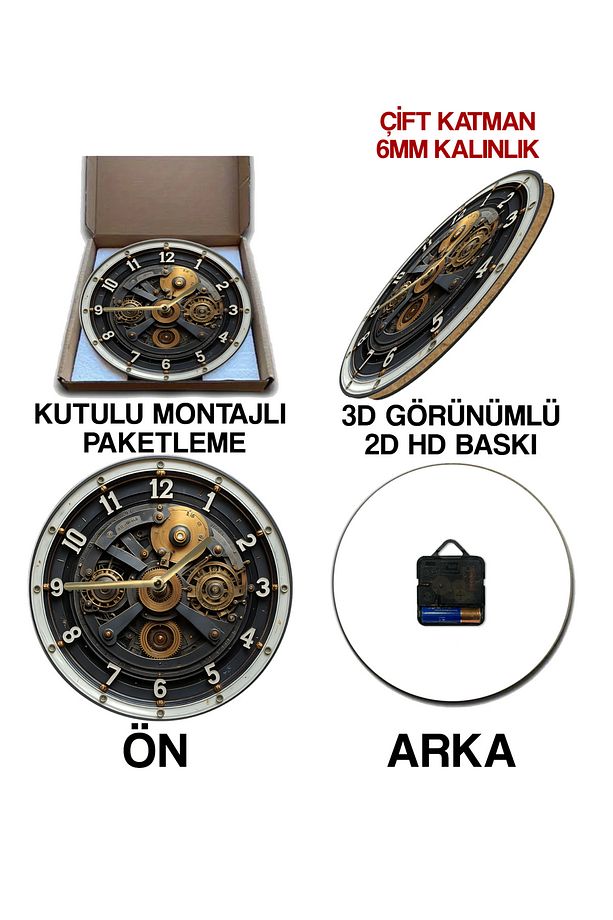 Sessiz Yuvarlak Ahşap Duvar Saati, Kuvars Hareketli 3d Görünümlü 2d Saat Sdw Serisi - 6
