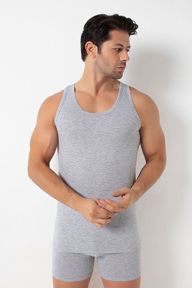 Erkek Gri Boxer Atlet 3-boxer 3-atlet Pamuklu Licralı Ultra Rahat Hediyelik Set - 1