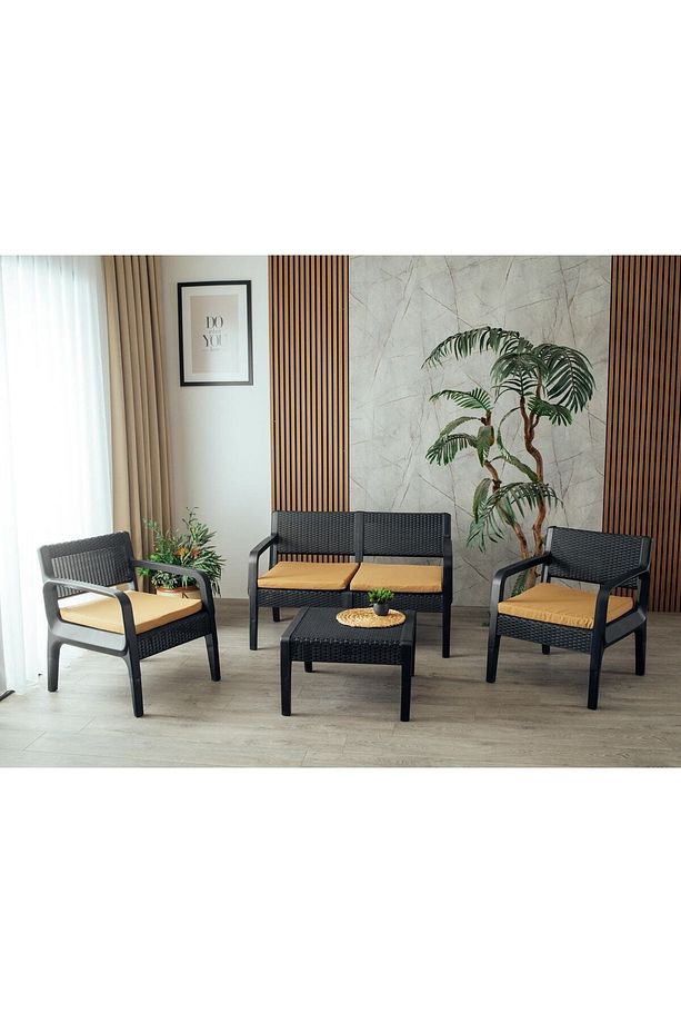 Lüx Sofia 4 Kişilik Minderli Sehpalı Raddan Bahçe Balkon Teras Ergonomik  Oturma Grubu 2 1 1 - 4