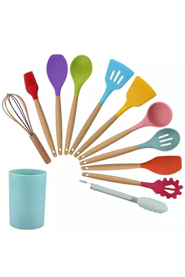 Silicone Cooking Utensils Set With Wooden Handles 12 pcs