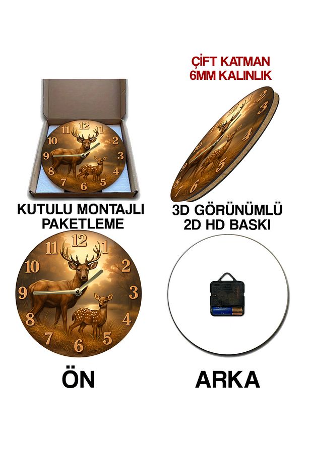 Sessiz Yuvarlak Ahşap Duvar Saati, Kuvars Hareketli 3d Görünümlü 2d Saat Sdw Serisi - 6