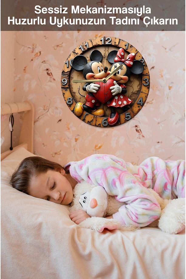 Mickey ve Minnie Temalı MDF Duvar Saati – 33 cm, 3D Görünümlü, 2D HD Baskı sdw232 - 5