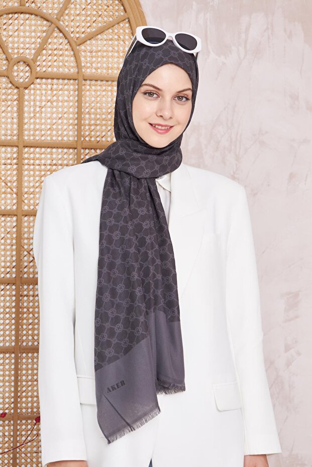 Elegance Monogram Şal - Füme 913 - 8