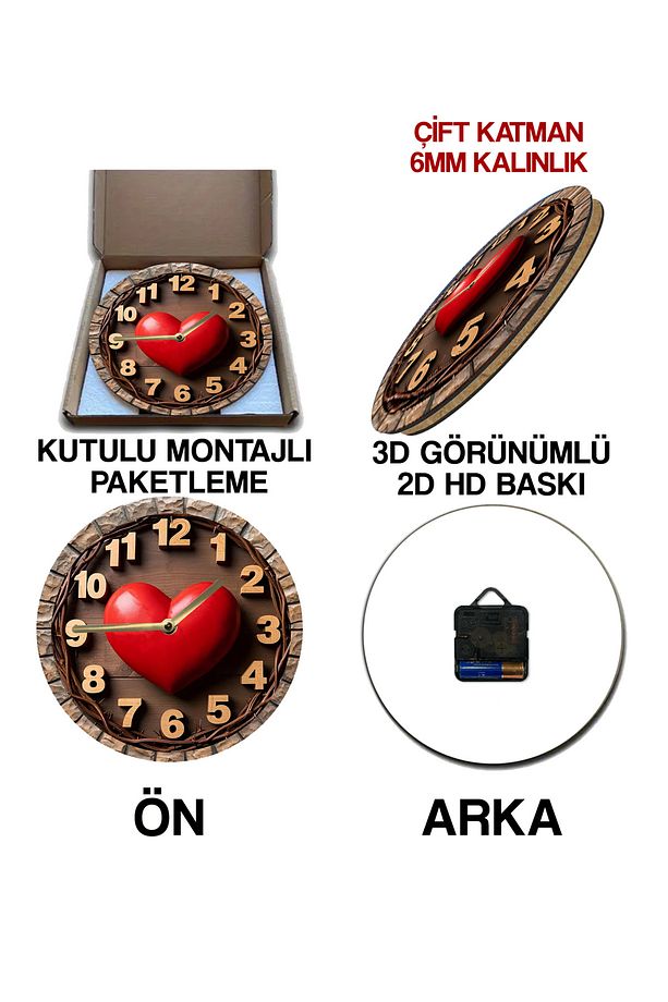 Sessiz Yuvarlak Ahşap Duvar Saati, Kuvars Hareketli 3d Görünümlü 2d Saat - 6