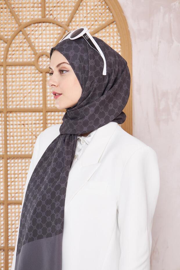 Elegance Monogram Şal - Füme 913 - 1