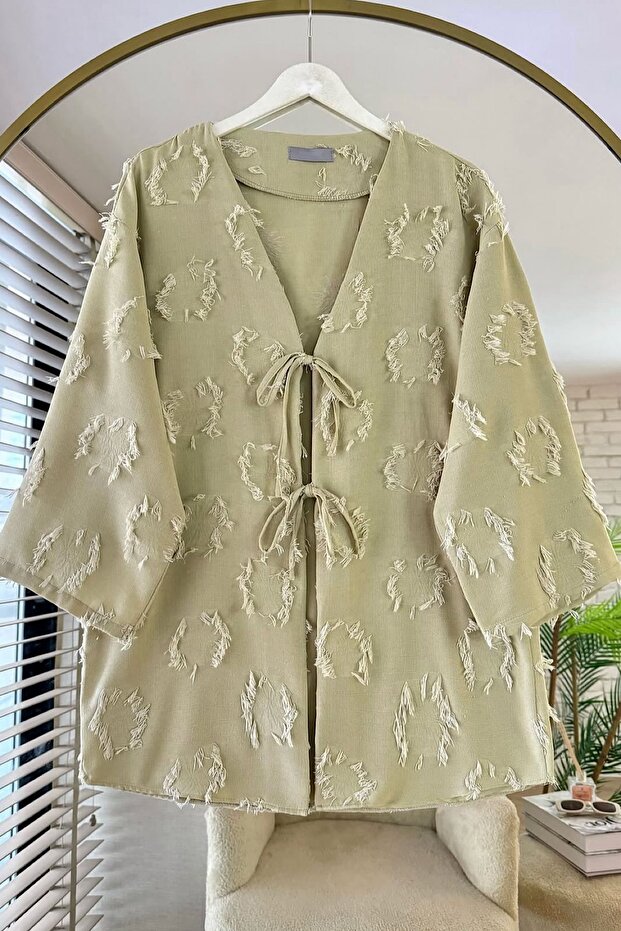 Women's Tasseled Tie Detail Hijab Kimono