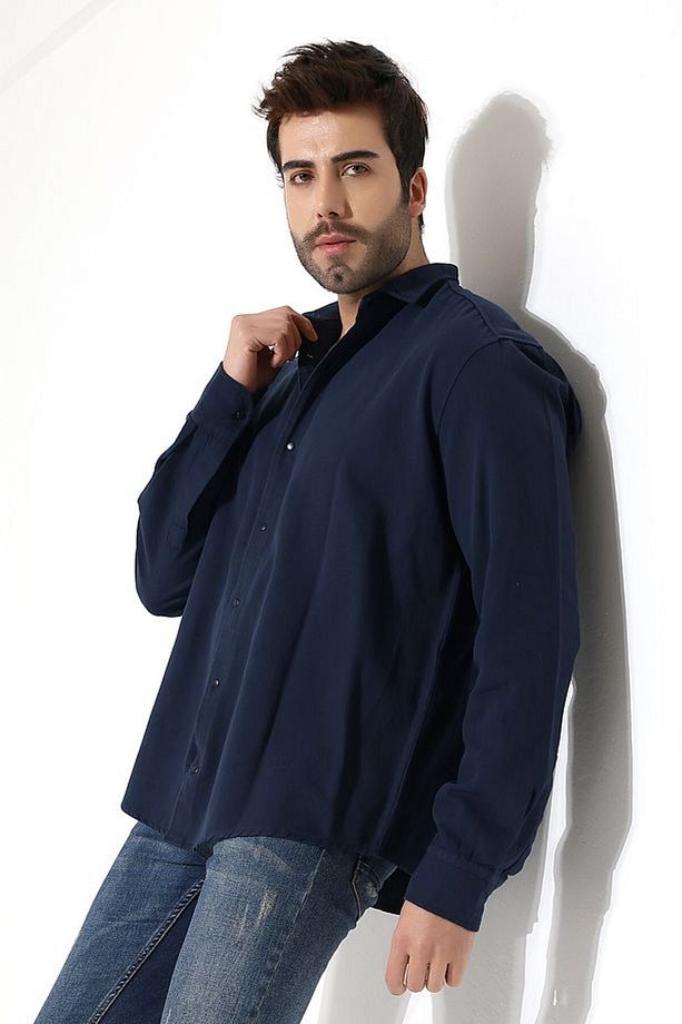 Erkek Gömlek Oversize Kalıp Gabardin Kumaş Çıt Çıt Bağlamalı Gömlek - 6