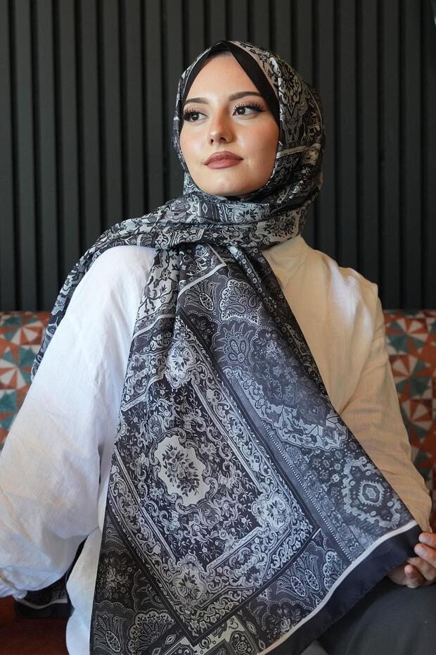 Ethnic Pattern Black Soft Cotton Shawl - 1