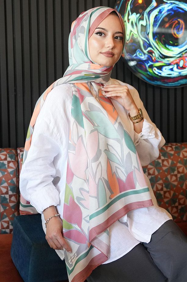 Yaprak Desen Gül Kurusu Soft Pamuk Şal - 4