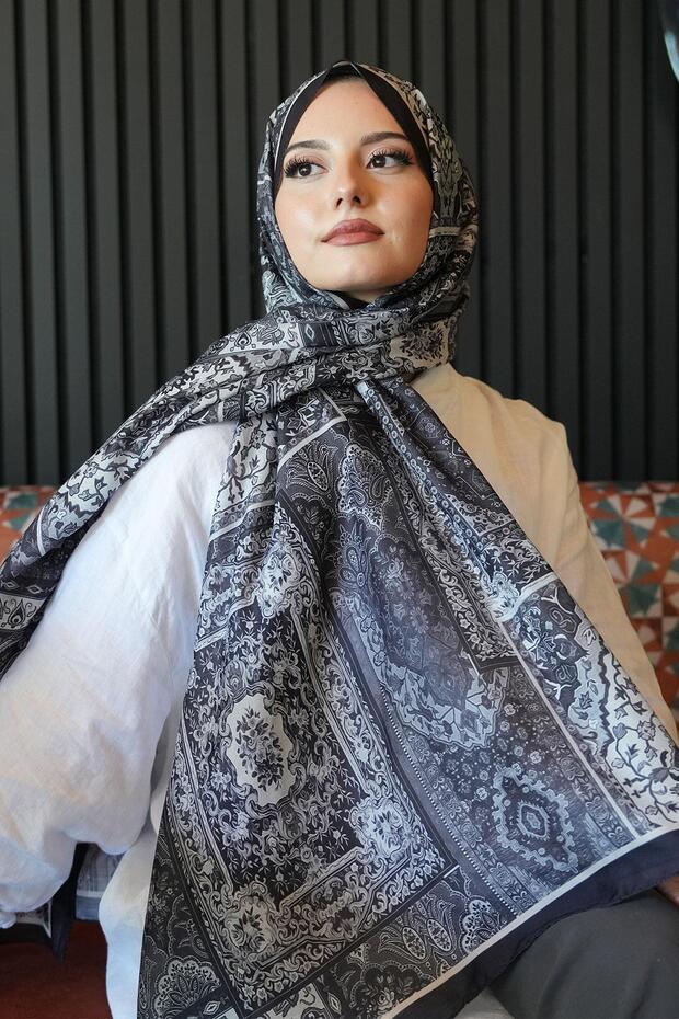 Ethnic Pattern Black Soft Cotton Shawl - 2